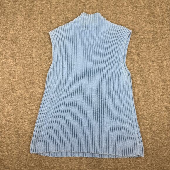 Vintage St. John's Bay Ribbed Knit Sleeveless Mock Neck Sweater Top Blue Large - Picture 2 of 10